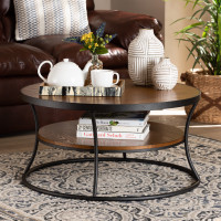 Baxton Studio YLX-2780-CT Albany Vintage Rustic Industrial Walnut Brown Finished Wood and Black Finished Metal 1-Shelf Coffee Table